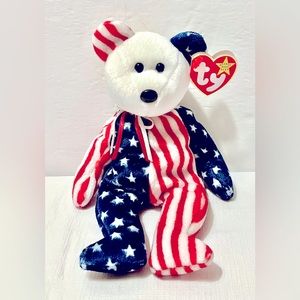 TY Beanie Baby SPANGLE the Bear (White Head) w/ Swing + Tush Tag USA America